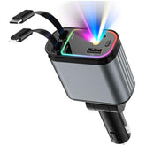Fast 60W Car Charger with Starlight Roof – 4-in-1 Retractable USB-C Adapter, Dual USB Ports – Compatible with iPhone & Android
